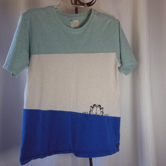 Garfield skate tee, striped unisex size Lg, PAWS 10th anniversary ad-lib edition - Picture 2 of 9